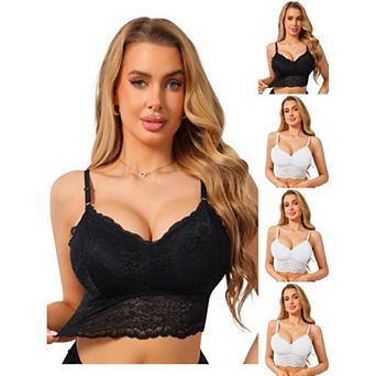 5 Packs Women's Lace V Neck Wireless Camisole Adjustable Spaghetti Straps Padded Triangle Bras