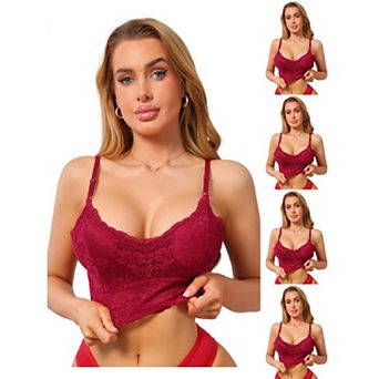 5 Packs Women's Lace V Neck Wireless Camisole Adjustable Spaghetti Straps Padded Triangle Bras