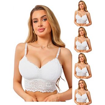 5 Packs Women's Lace V Neck Wireless Camisole Adjustable Spaghetti Straps Padded Triangle Bras