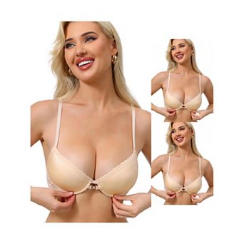 3 Packs Women's Lace Trim Push Up Bra Plunge Underwire Bralette Cleavage Bras Adjustable Straps