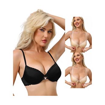 3 Packs Women's Lace Trim Push Up Bra Plunge Underwire Bralette Cleavage Bras Adjustable Straps