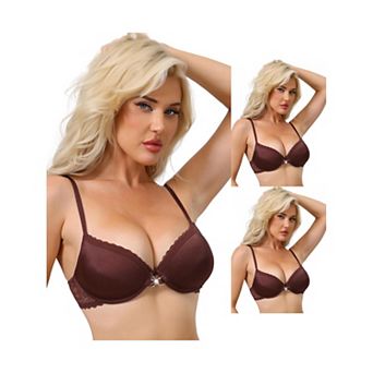 3 Packs Women's Lace Trim Push Up Bra Plunge Underwire Bralette Cleavage Bras Adjustable Straps