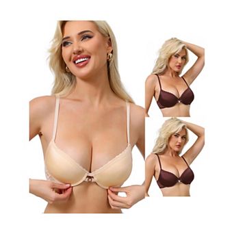 3 Packs Women's Lace Trim Push Up Bra Plunge Underwire Bralette Cleavage Bras Adjustable Straps