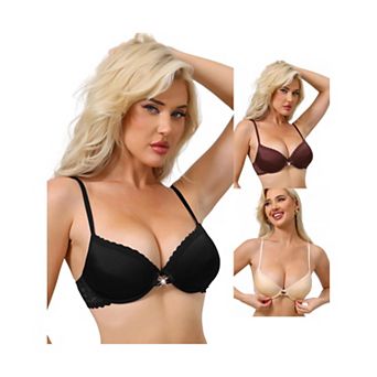 3 Packs Women's Lace Trim Push Up Bra Plunge Underwire Bralette Cleavage Bras Adjustable Straps