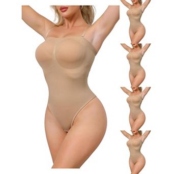5 Packs Women's Strapless Shapewear Tummy Control Leotard Thong Sculpted Bodyshaper Removable Straps