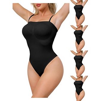 5 Packs Women's Strapless Shapewear Tummy Control Leotard Thong Sculpted Bodyshaper Removable Straps