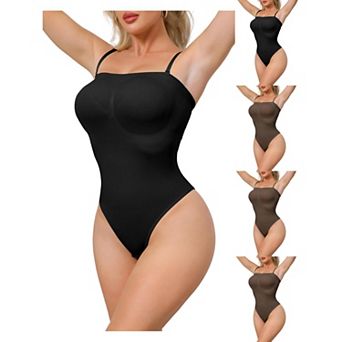 5 Packs Women's Strapless Shapewear Tummy Control Leotard Thong Sculpted Bodyshaper Removable Straps