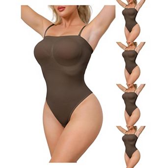 5 Packs Women's Strapless Shapewear Tummy Control Leotard Thong Sculpted Bodyshaper Removable Straps