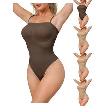 5 Packs Women's Strapless Shapewear Tummy Control Leotard Thong Sculpted Bodyshaper Removable Straps