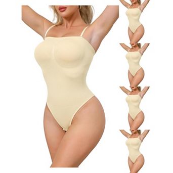 5 Packs Women's Strapless Shapewear Tummy Control Leotard Thong Sculpted Bodyshaper Removable Straps