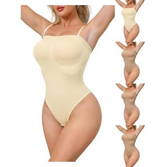 5 Packs Women's Strapless Shapewear Tummy Control Leotard Thong Sculpted Bodyshaper Removable Straps