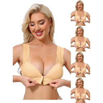 5 Packs Women's Lace Front Closure Push Up Wirefree Bras with Nonadjustable Straps
