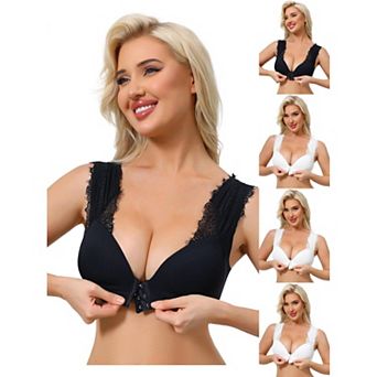 5 Packs Women's Lace Front Closure Push Up Wirefree Bras with Nonadjustable Straps