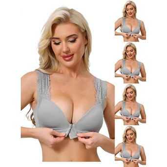 5 Packs Women's Lace Front Closure Push Up Wirefree Bras with Nonadjustable Straps