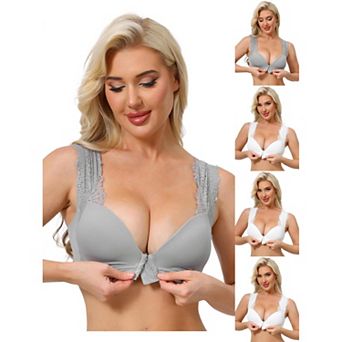 5 Packs Women's Lace Front Closure Push Up Wirefree Bras with Nonadjustable Straps