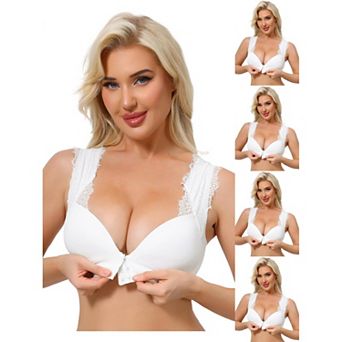 5 Packs Women's Lace Front Closure Push Up Wirefree Bras with Nonadjustable Straps