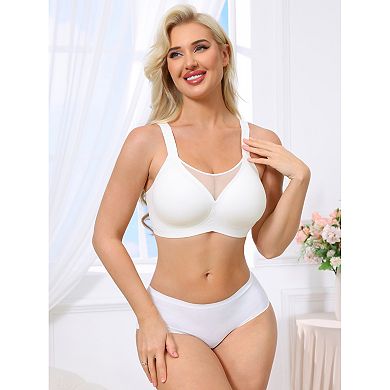 3 Packs Women's Mesh V-Neck Wirefree Seamless Soft Bras Full Coverage Minimizers