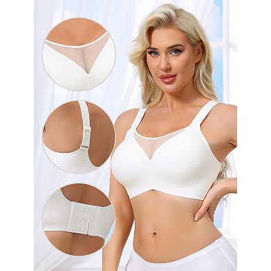 3 Packs Women's Mesh V-Neck Wirefree Seamless Soft Bras Full Coverage Minimizers