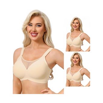 3 Packs Women's Mesh V-Neck Wirefree Seamless Soft Bras Full Coverage Minimizers