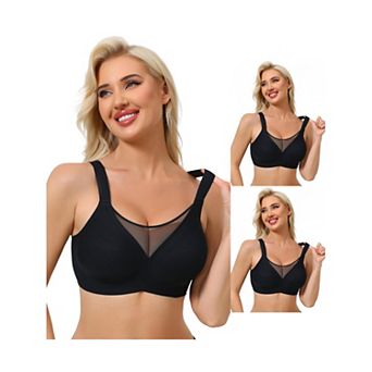 3 Packs Women's Mesh V-Neck Wirefree Seamless Soft Bras Full Coverage Minimizers
