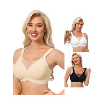 3 Packs Women's Mesh V-Neck Wirefree Seamless Soft Bras Full Coverage Minimizers