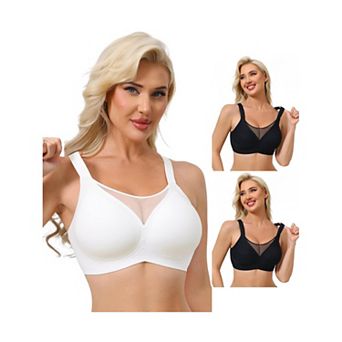 3 Packs Women's Mesh V-Neck Wirefree Seamless Soft Bras Full Coverage Minimizers