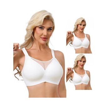 3 Packs Women's Mesh V-Neck Wirefree Seamless Soft Bras Full Coverage Minimizers