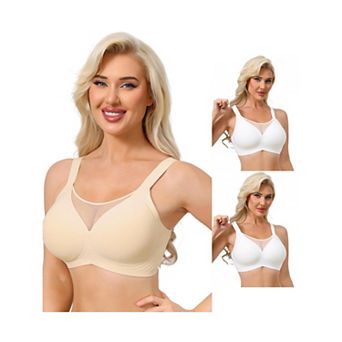 3 Packs Women's Mesh V-Neck Wirefree Seamless Soft Bras Full Coverage Minimizers