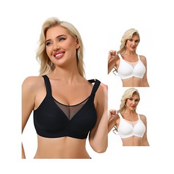 3 Packs Women's Mesh V-Neck Wirefree Seamless Soft Bras Full Coverage Minimizers
