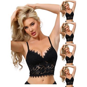 5 Packs Women's Lace Camisole Plunge Sheer Sleeveless Strap Tank See Through Mesh Back with Thin Cup