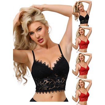 5 Packs Women's Lace Camisole Plunge Sheer Sleeveless Strap Tank See Through Mesh Back with Thin Cup