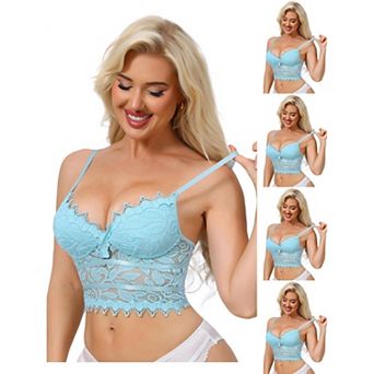 5 Packs Women's Lace Camisole Plunge Sheer Sleeveless Strap Tank See Through Mesh Back with Thin Cup