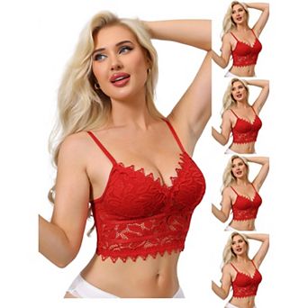 5 Packs Women's Lace Camisole Plunge Sheer Sleeveless Strap Tank See Through Mesh Back with Thin Cup