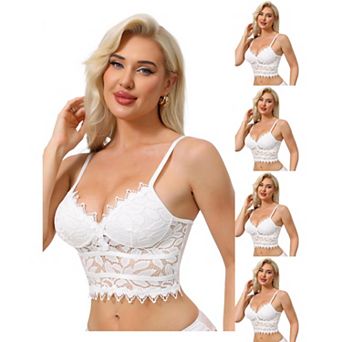 5 Packs Women's Lace Camisole Plunge Sheer Sleeveless Strap Tank See Through Mesh Back with Thin Cup