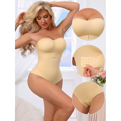 5 Packs Women's Strapless Shapewear Front Hook Push Up Bodysuits Seamless Bodyshaper RemovableStraps