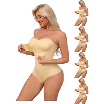 5 Packs Women's Strapless Shapewear Front Hook Push Up Bodysuits Seamless Bodyshaper RemovableStraps