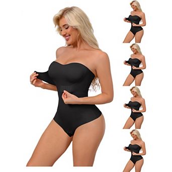 5 Packs Women's Strapless Shapewear Front Hook Push Up Bodysuits Seamless Bodyshaper RemovableStraps