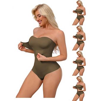 5 Packs Women's Strapless Shapewear Front Hook Push Up Bodysuits Seamless Bodyshaper RemovableStraps