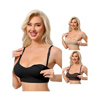 3 Packs Nursing Bras for Women Breastfeeding Wireless Pregnancy V Neck Adjustable Straps Bra
