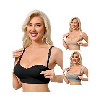 3 Packs Nursing Bras for Women Breastfeeding Wireless Pregnancy V Neck Adjustable Straps Bra