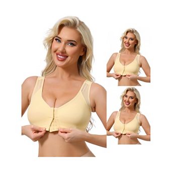 3 Packs Women's Front Closure Sports Bras Wireless Adjustable Straps Bralette Fixed Cup FullCoverage