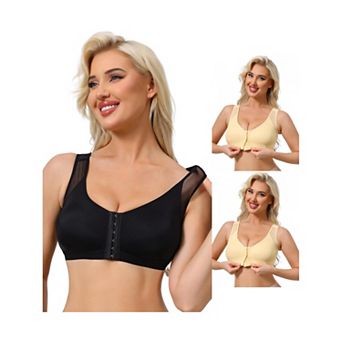 3 Packs Women's Front Closure Sports Bras Wireless Adjustable Straps Bralette Fixed Cup FullCoverage