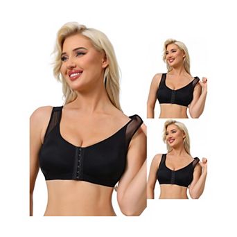 3 Packs Women's Front Closure Sports Bras Wireless Adjustable Straps Bralette Fixed Cup FullCoverage
