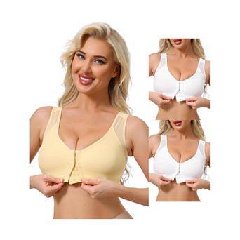 3 Packs Women's Front Closure Sports Bras Wireless Adjustable Straps Bralette Fixed Cup FullCoverage