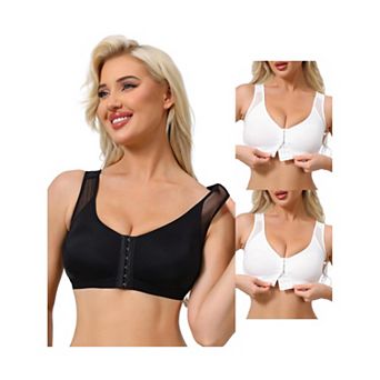 3 Packs Women's Front Closure Sports Bras Wireless Adjustable Straps Bralette Fixed Cup FullCoverage