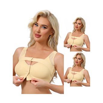 3 Packs Women's Front Closure Posture Wireless Back Support Full Coverage Bra Bosom Support Band