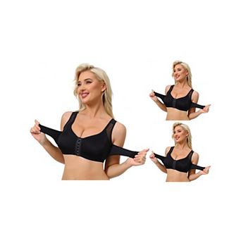 3 Packs Women's Front Closure Posture Wireless Back Support Full Coverage Bra Bosom Support Band