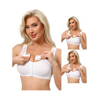 3 Packs Women's Front Closure Posture Wireless Back Support Full Coverage Bra Bosom Support Band