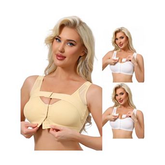 3 Packs Women's Front Closure Posture Wireless Back Support Full Coverage Bra Bosom Support Band