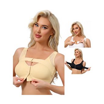 3 Packs Women's Front Closure Posture Wireless Back Support Full Coverage Bra Bosom Support Band
